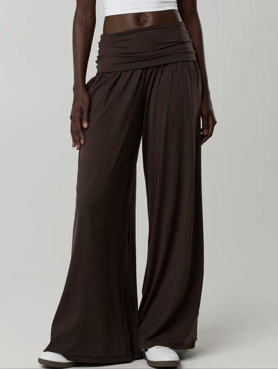 aerie Pants - Aerie Real Me Foldover Super Wide Leg Pant Chocolate Brown Stretchy Women's Sz S